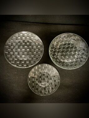 🇲🇽Vintage Forte Crisa Basketweave Glass Salad Plates Set (3) Mexico